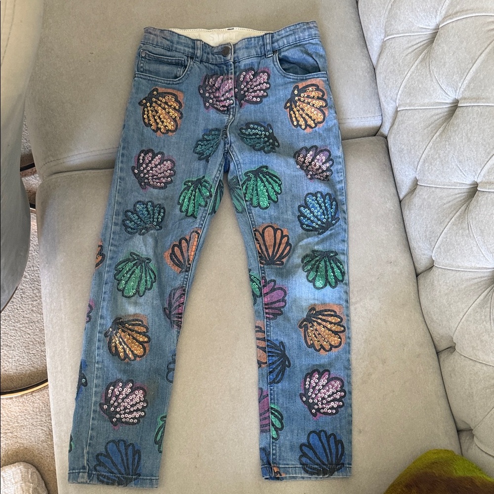Stella McCartney Kids Blue Denim Jeans with Multicolor Sequin Shells